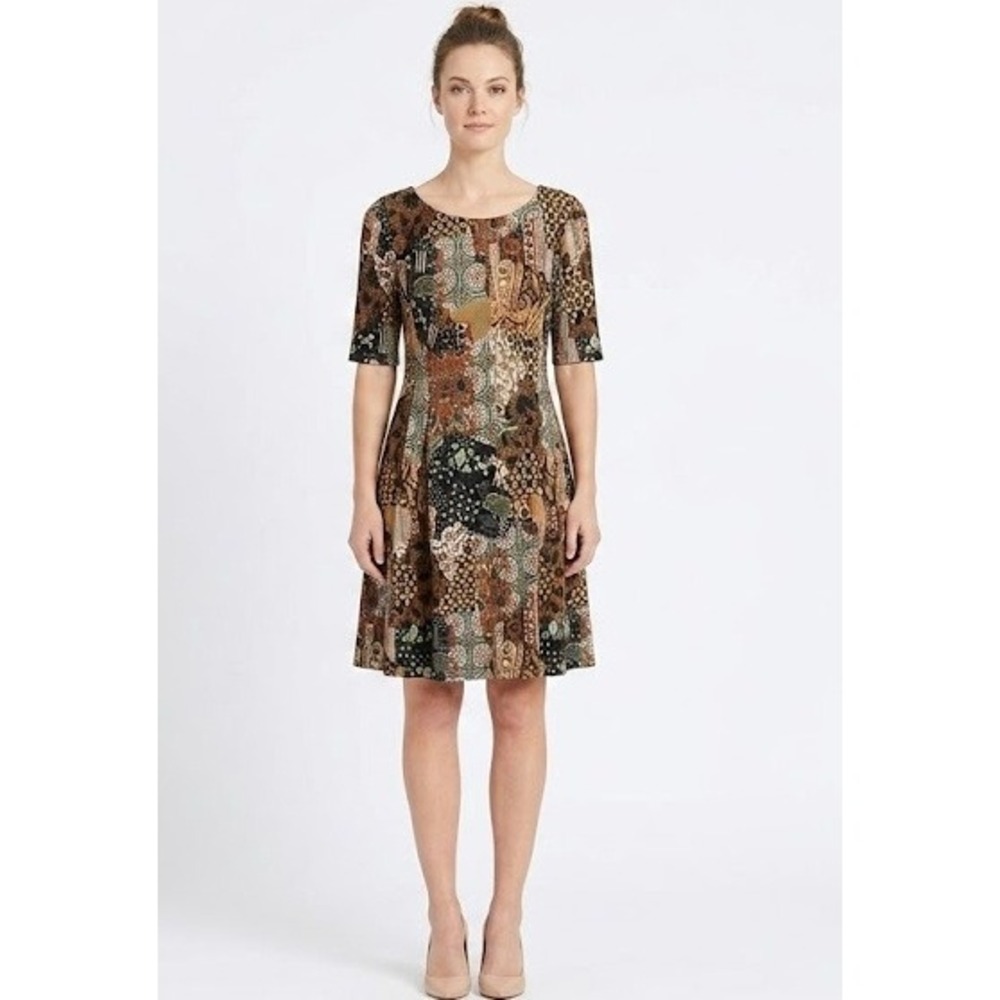 New Roz & Ali Fit‎ and Flare Dress size 10 Multicolor Paisley Patchwork Stretch